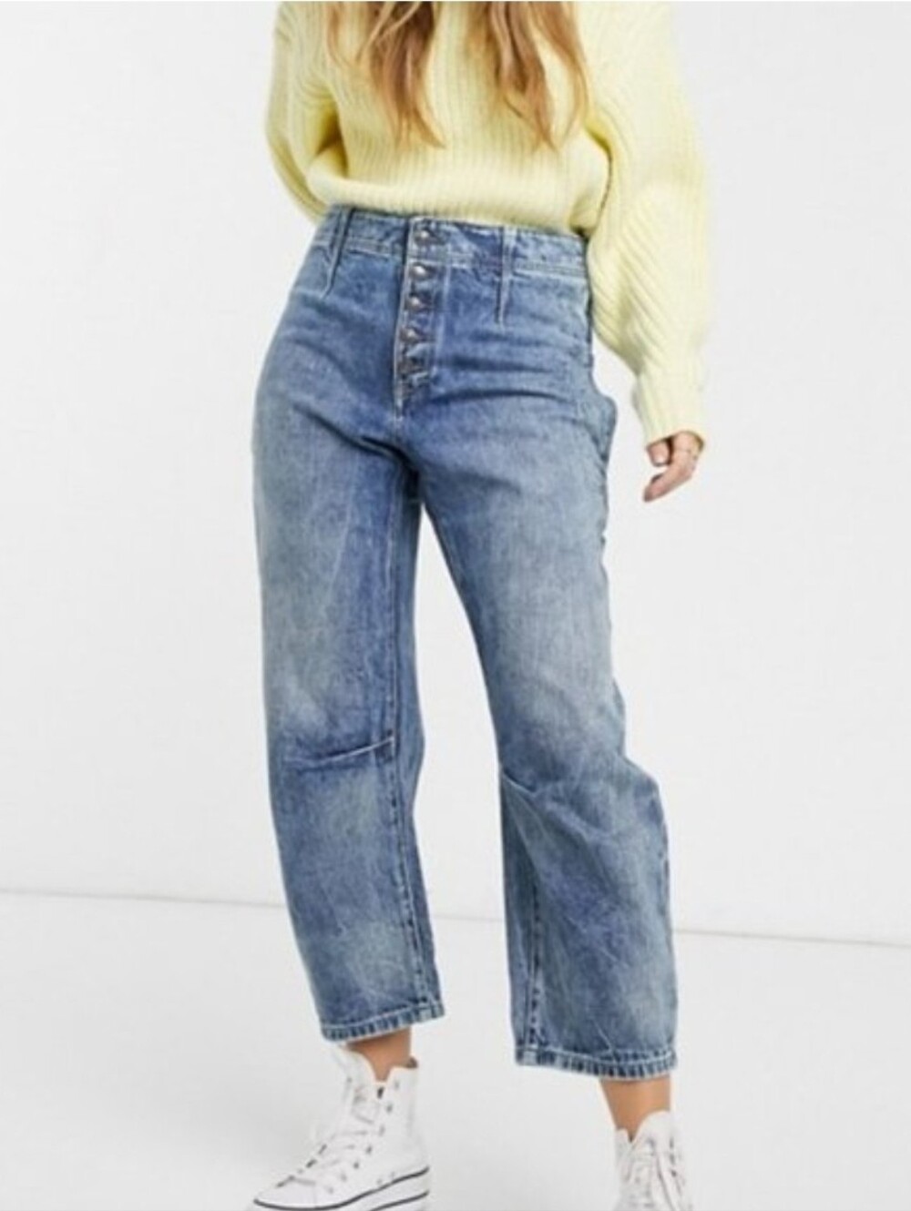 FreePeople We The Free Osaka Relaxed Straight Leg Jeans blue Light wash Sz 27